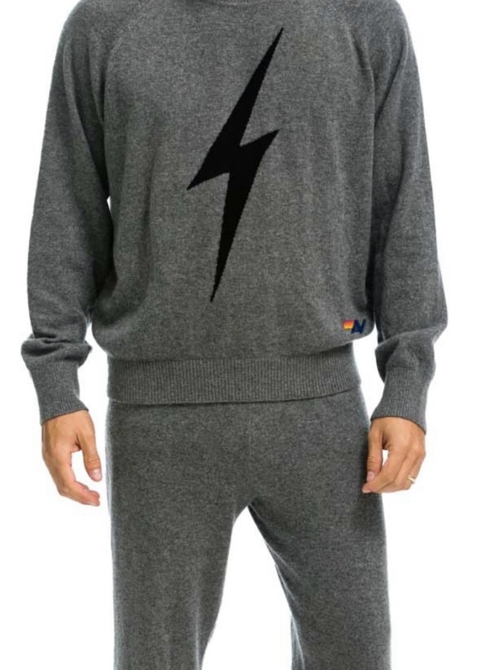 Aviator Nation XL cashmere Gray Crewneck Sweater with Black bolt